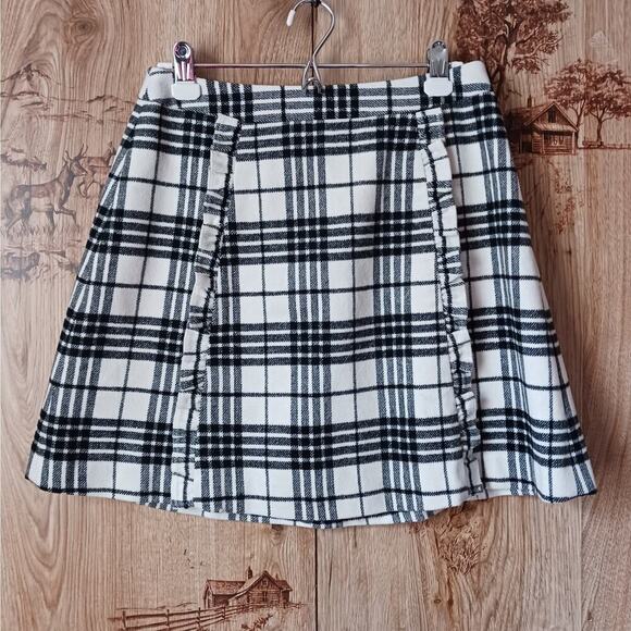 Loft Tartan Plaid Ruffle Detail Wool Blend Skirt Size 6p - Picture 1 of 9